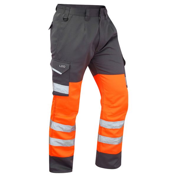 LEO BIDEFORD Hi-Vis Poly-Cotton Cargo Hi-Vis Trouser Pants Orange