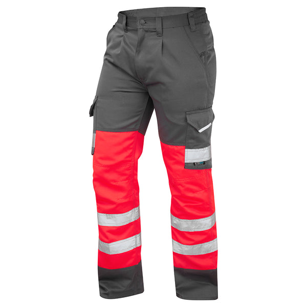 LEO BIDEFORD Hi-Vis Poly-Cotton Cargo Hi-Vis Trouser Pants Red