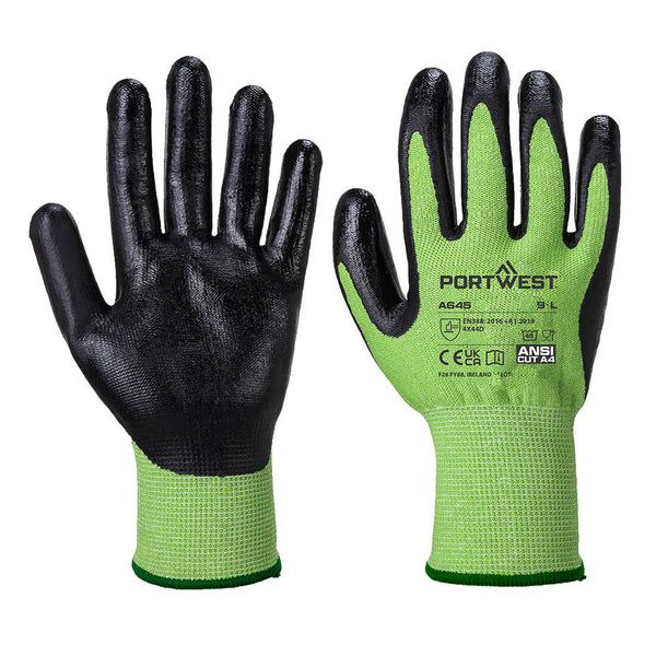 Green Cut Work Safety Glove - Nitrile Foam A645