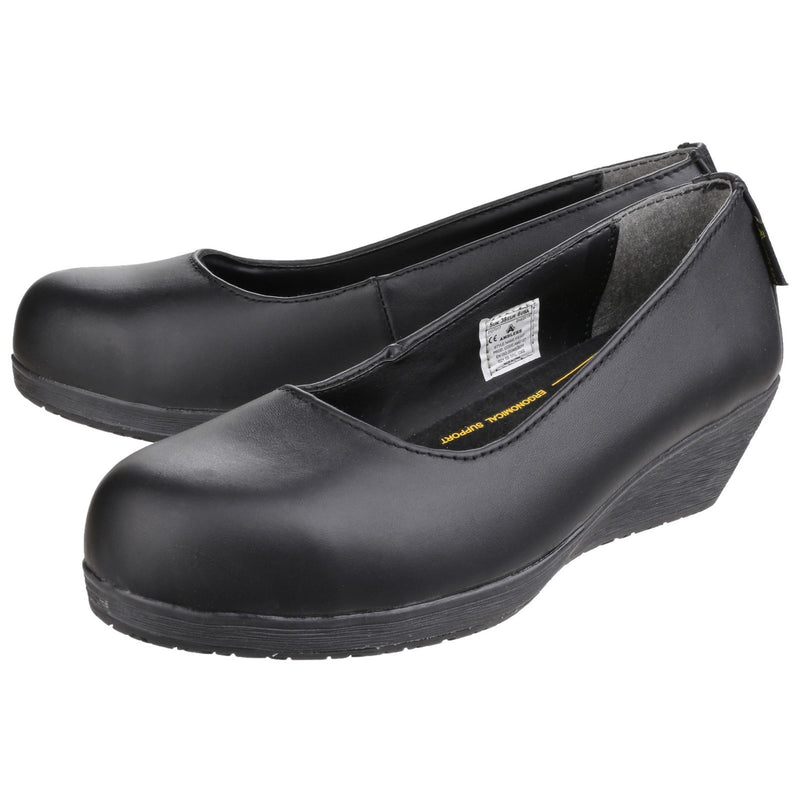 Amblers Safety Ladies  FS107 Antibacterial Memory Foam Slip on Wedged Safety Court Shoe