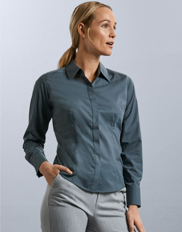 Russell Collection Ladies' Long Sleeve Fitted Polycotton Poplin Shirt 924F 924F