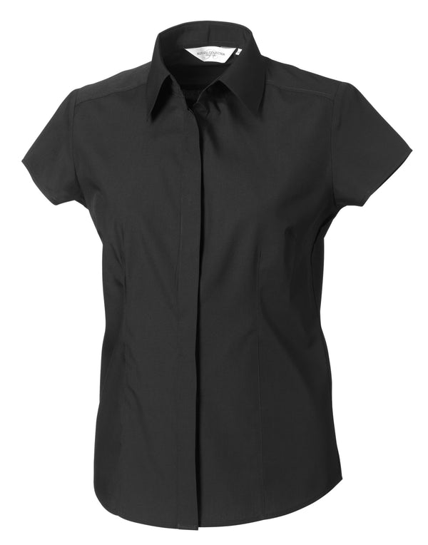 Russell Collection Ladies' Cap Sleeve Fitted Polycotton Poplin Shirt 925F