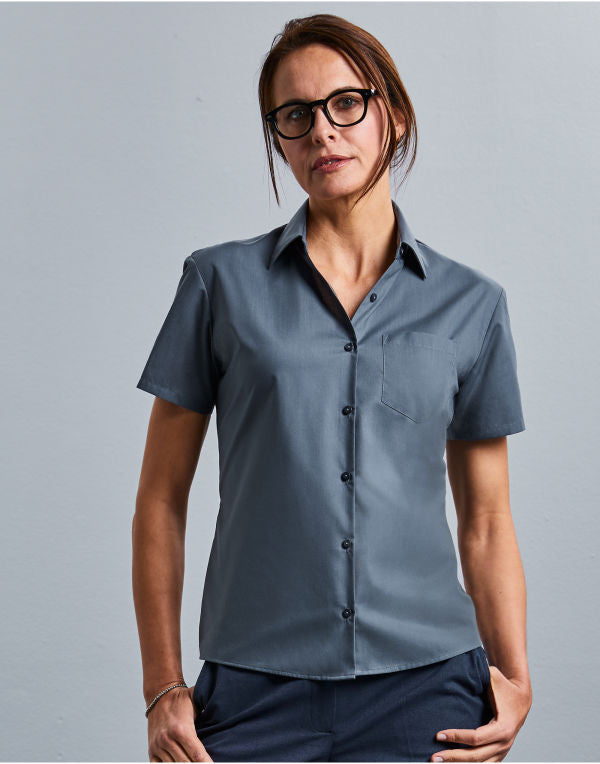 Russell Collection Ladies' Short Sleeve Classic Polycotton Poplin Shirt 935F 935F