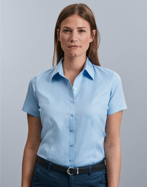 Russell Collection Ladies' Short Sleeve Tailored Herringbone Shirt 963F 963F