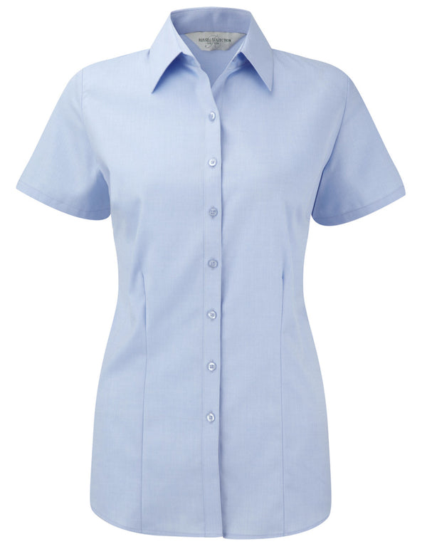 Russell Collection Ladies' Short Sleeve Tailored Herringbone Shirt 963F