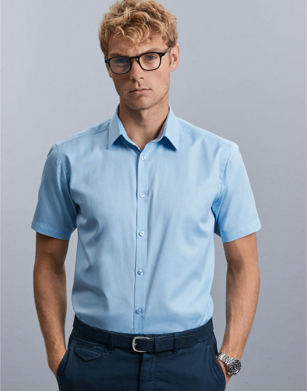 Russell Collection Men's Short Sleeve Tailored Herringbone Shirt 963M 963M