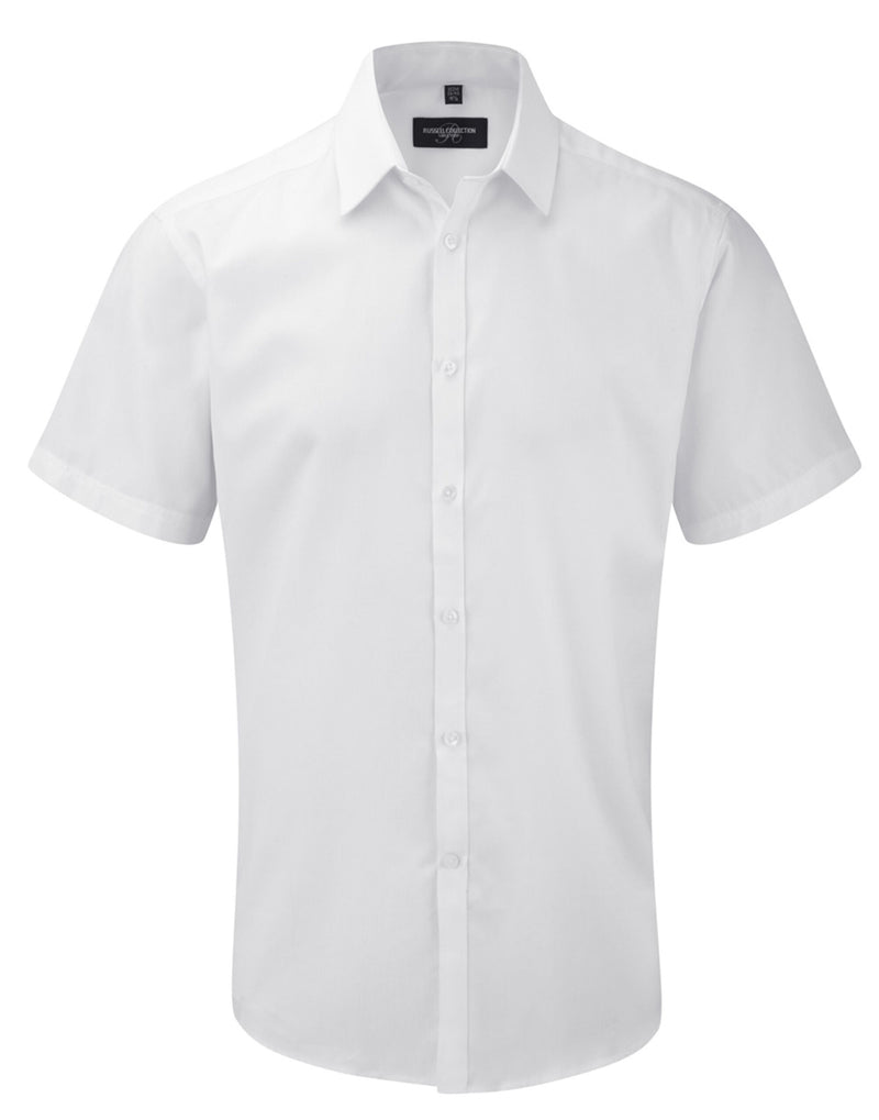 Russell Collection Men's Short Sleeve Tailored Herringbone Shirt 963M