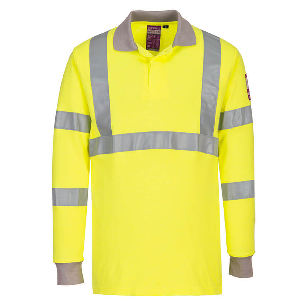 Flame Resistant Anti-Static Hi-Vis Long Sleeve Polo Shirt FR77