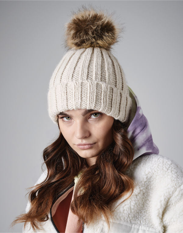 Beechfield  Faux Fur Pom Pom Chunky Beanie B412 B412