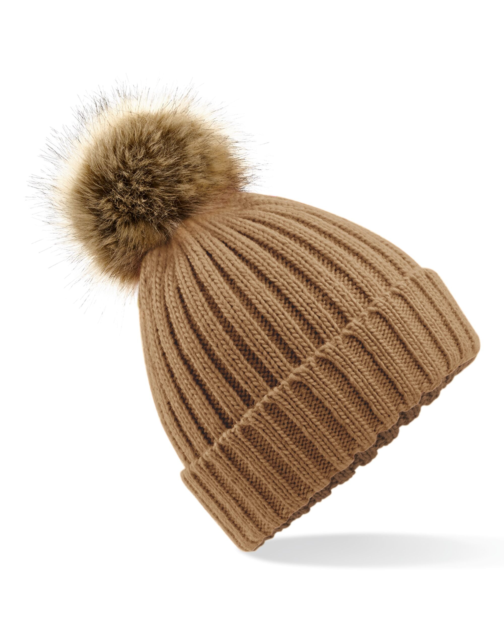 Beechfield  Faux Fur Pom Pom Chunky Beanie B412