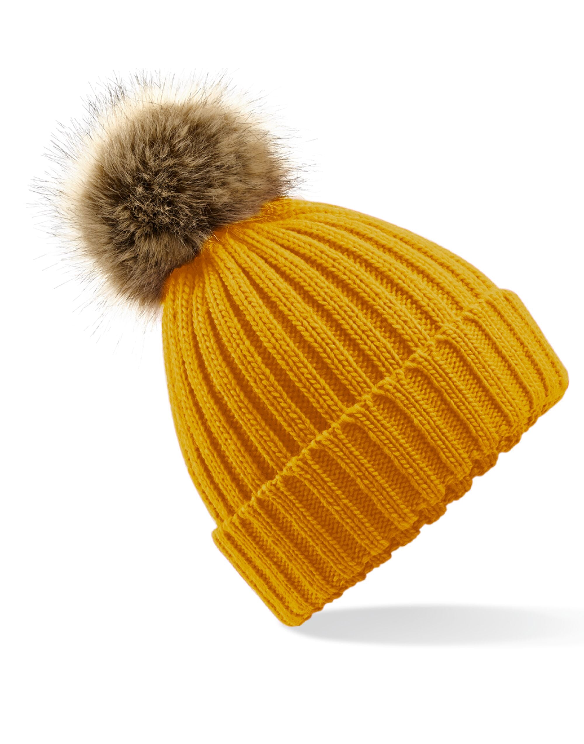 Beechfield  Faux Fur Pom Pom Chunky Beanie B412