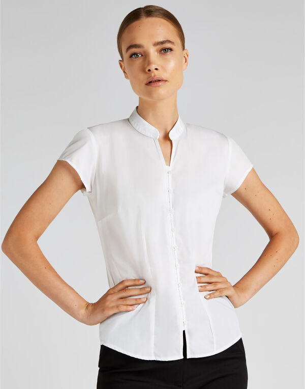 Kustom Kit Tailored Fit Cap Sleeve Mandarin Collar Blouse KK727 KK727