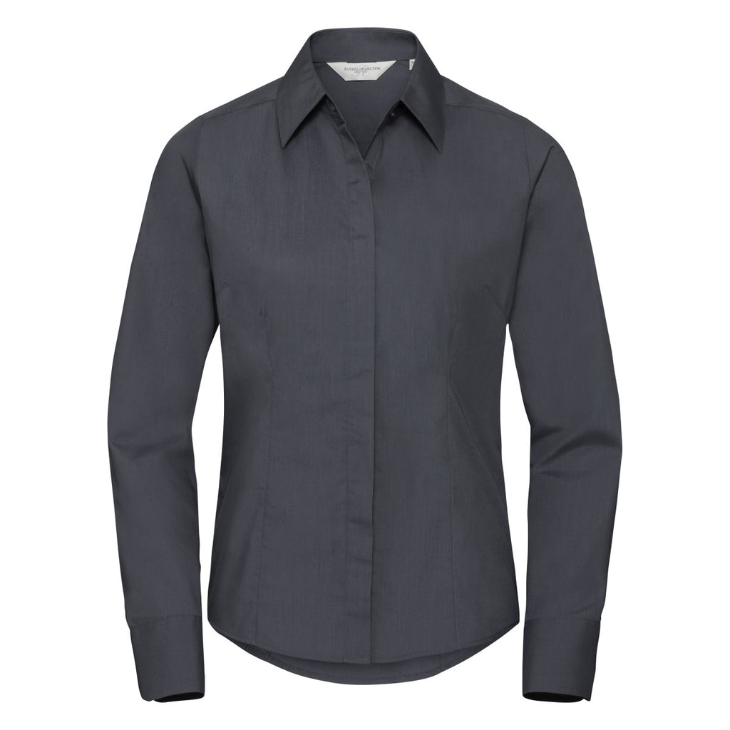 Russell Collection Ladies' Long Sleeve Fitted Polycotton Poplin Shirt 924F