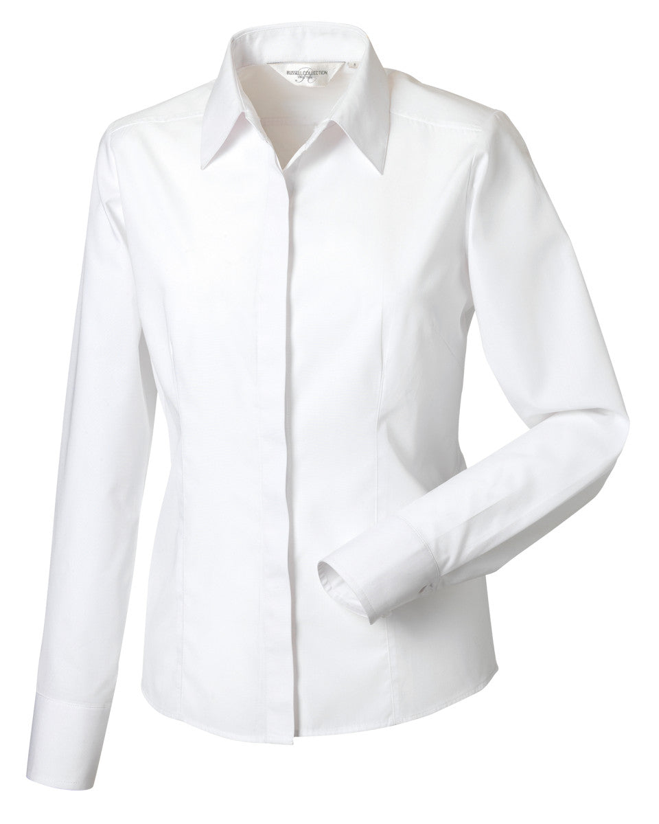 Russell Collection Ladies' Long Sleeve Fitted Polycotton Poplin Shirt 924F