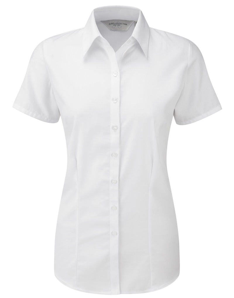 Russell Collection Ladies' Short Sleeve Tailored Herringbone Shirt 963F