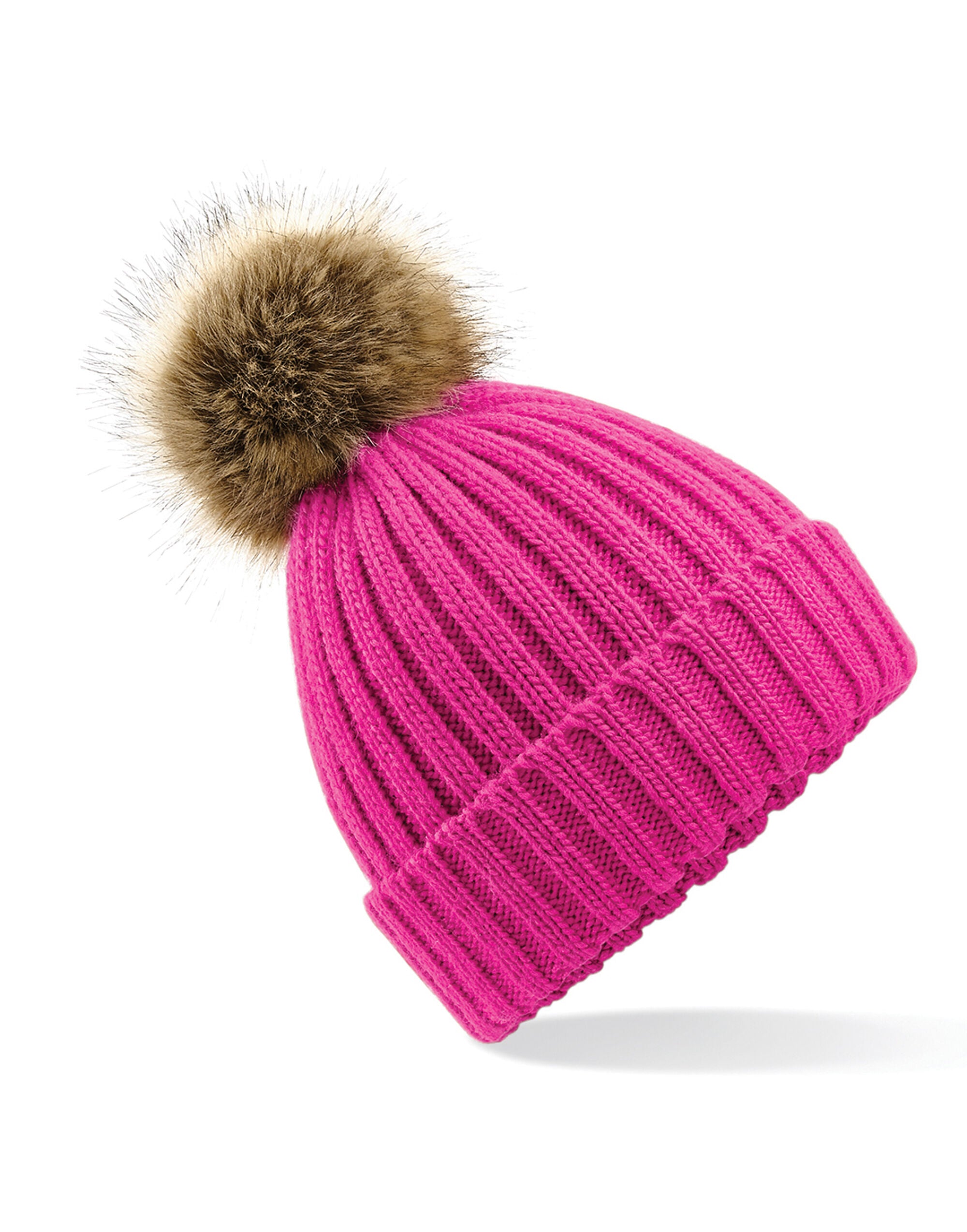 Beechfield  Faux Fur Pom Pom Chunky Beanie B412