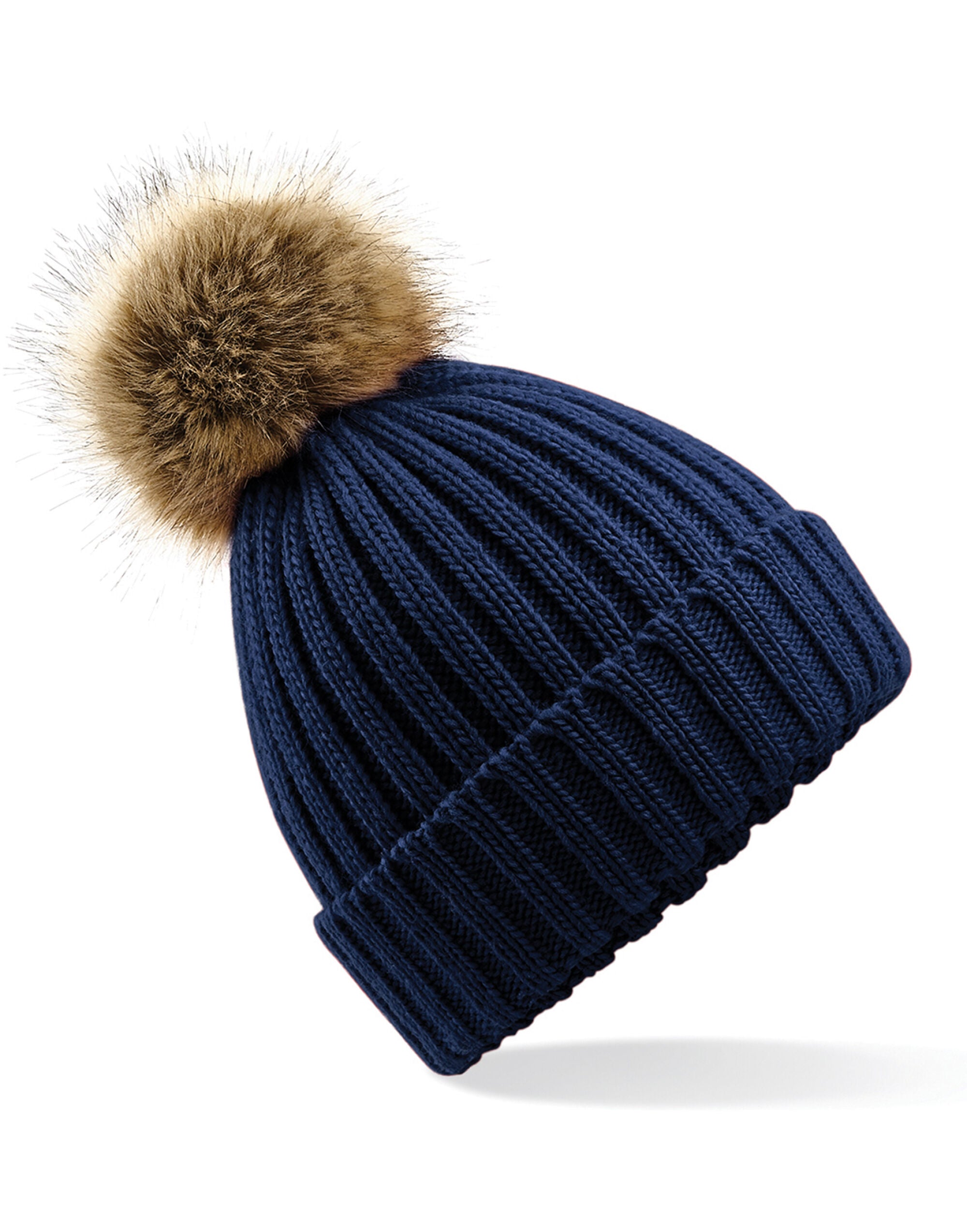 Beechfield  Faux Fur Pom Pom Chunky Beanie B412