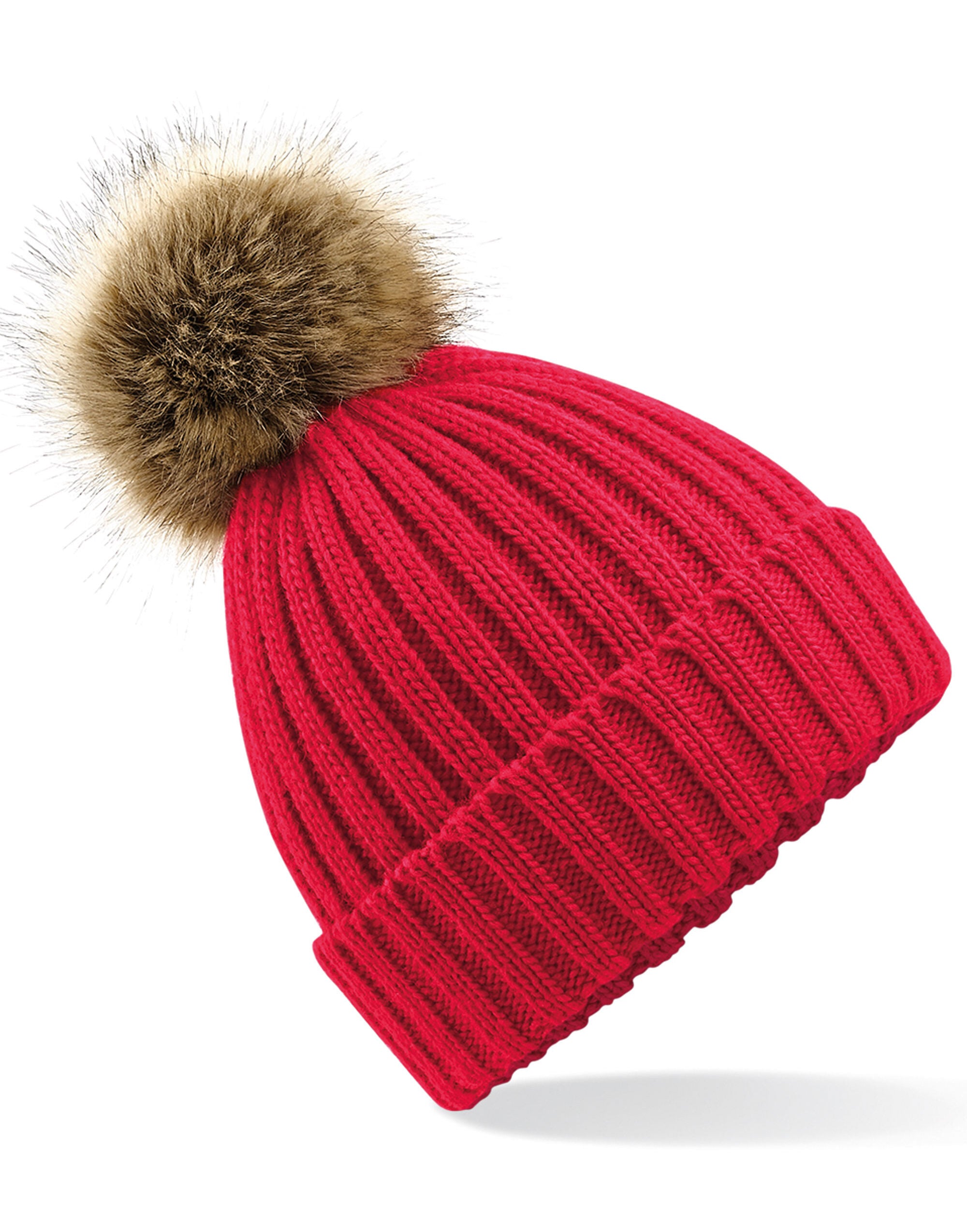 Beechfield  Faux Fur Pom Pom Chunky Beanie B412