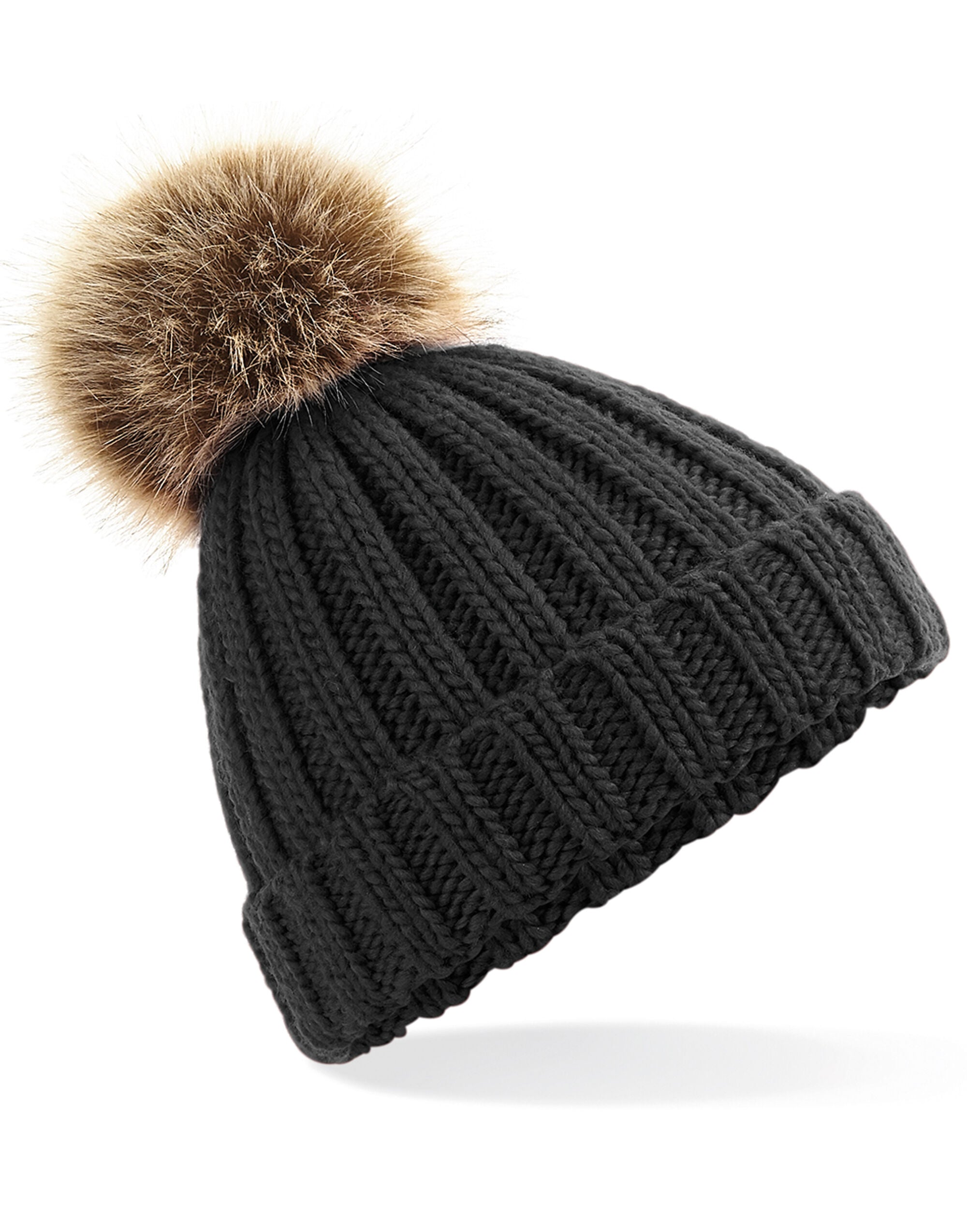 Beechfield  Junior Faux Fur Pom Pom Chunky Beanie B412B