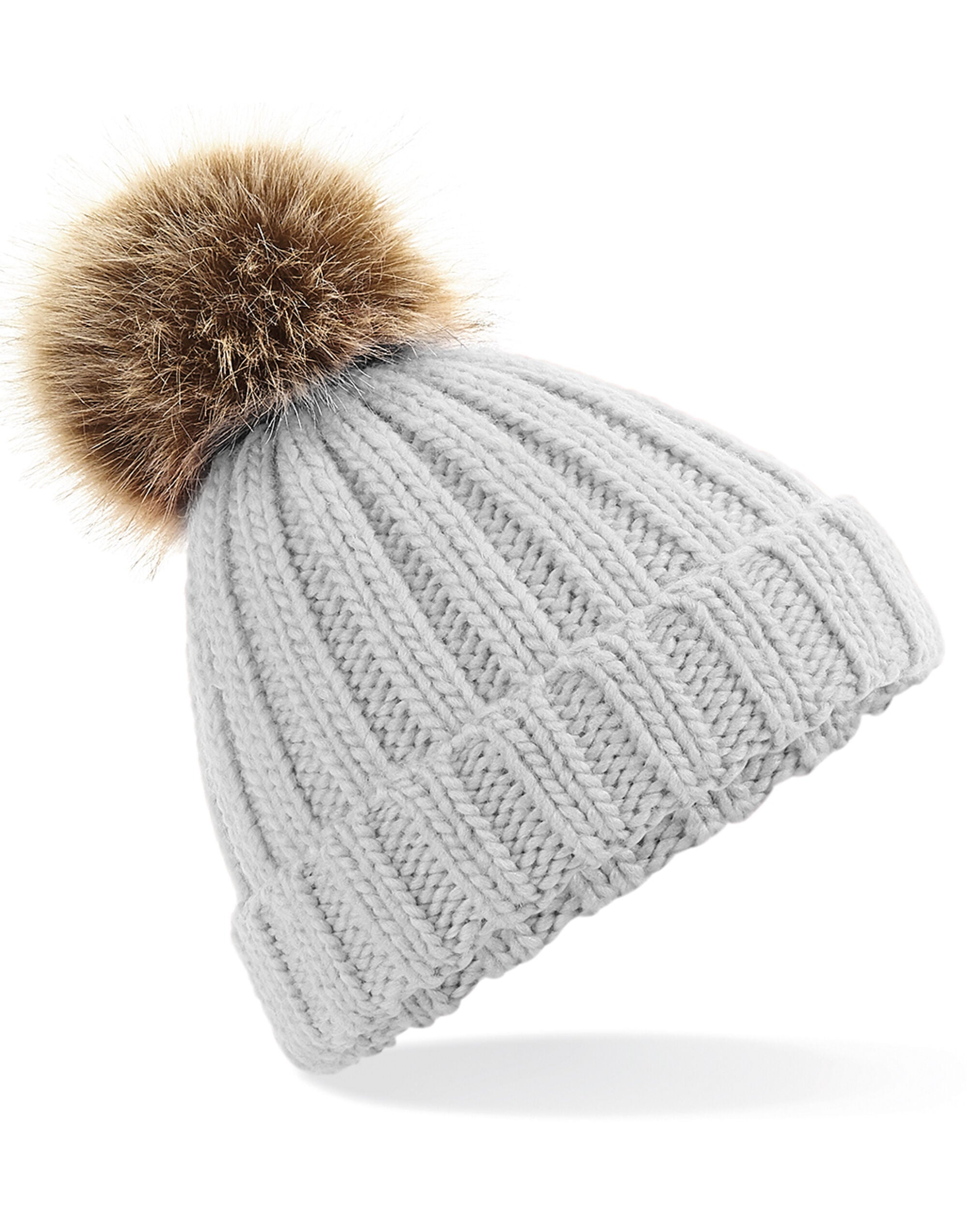 Beechfield  Junior Faux Fur Pom Pom Chunky Beanie B412B