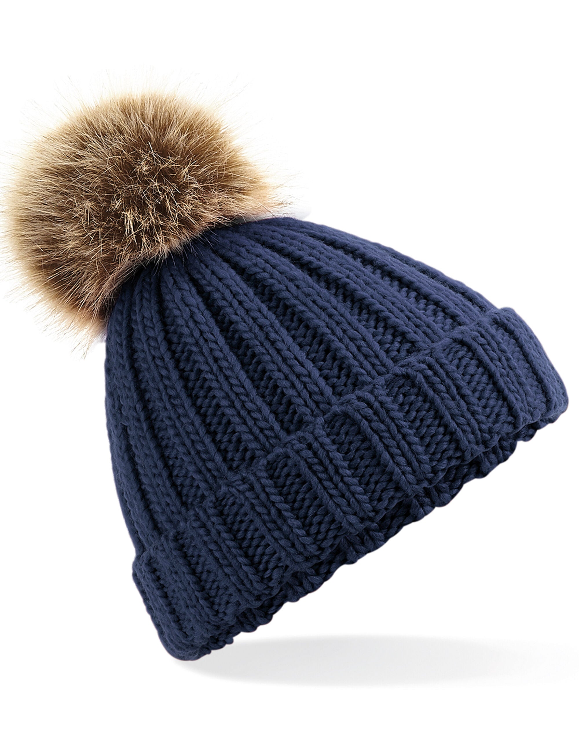 Beechfield  Junior Faux Fur Pom Pom Chunky Beanie B412B