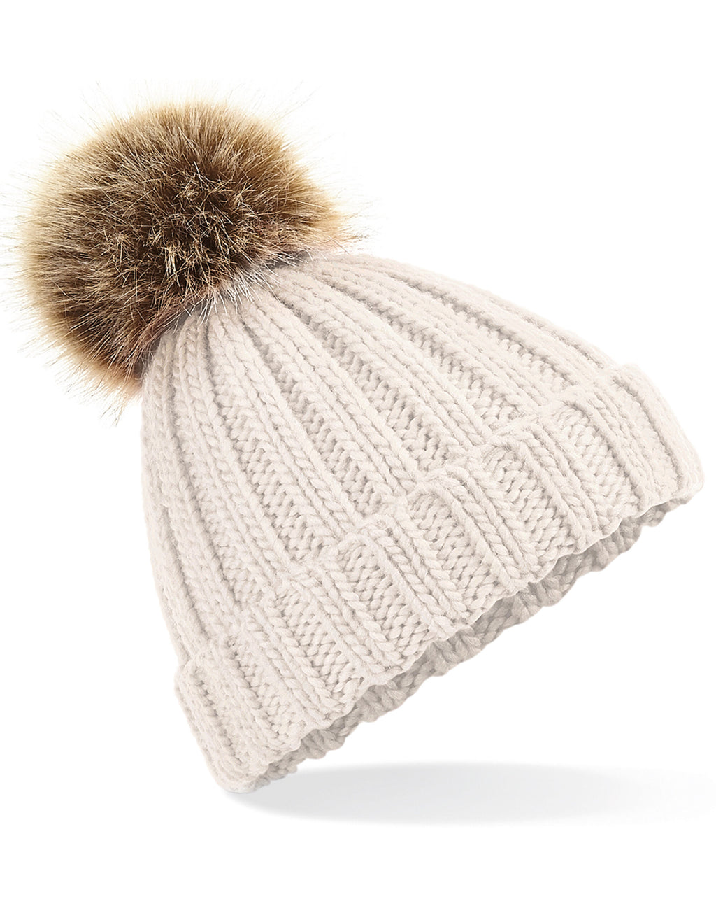 Beechfield  Junior Faux Fur Pom Pom Chunky Beanie B412B